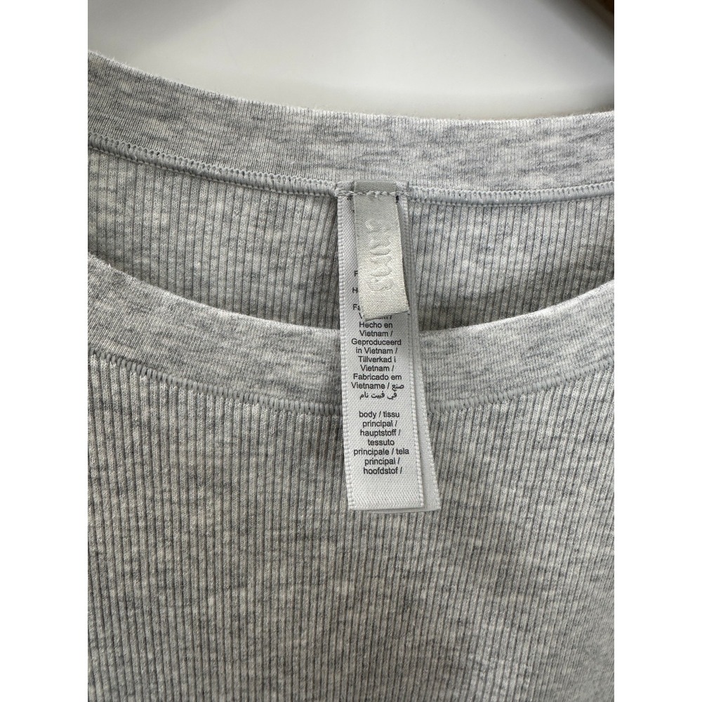 SKIMS Ribbed Cotton Blend Crew Neck Long Sleeve Large Top Light Heather Gray - Picture 6 of 12